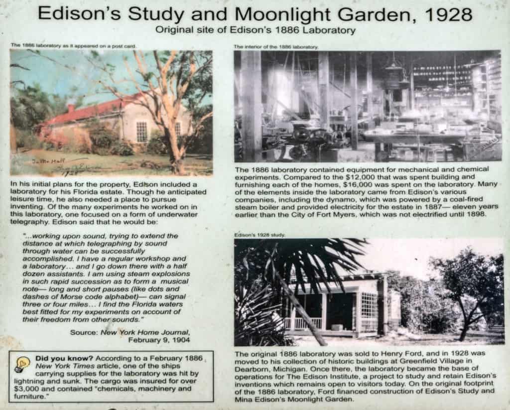 Moonlight Garden Plaque describes for the publicv the building of Edison's garden and study.