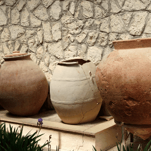 The oregano that we use in cooking originated in the Mediterranean region. The image shows antique Mediterranean oil jars.