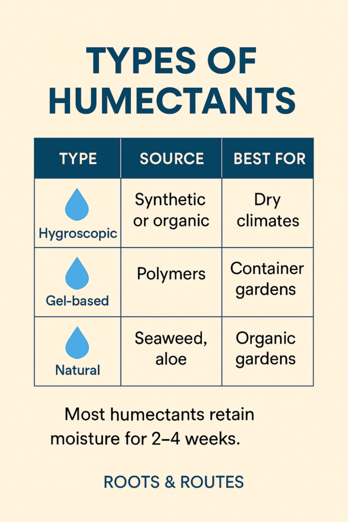 The types of humectants by category.