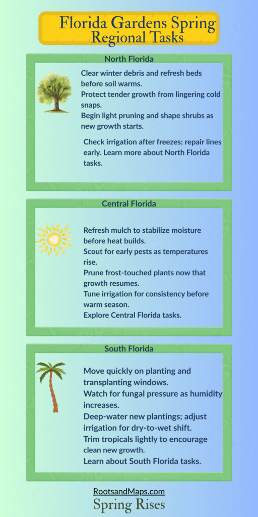 What tasks to do in Florida's three regions in spring