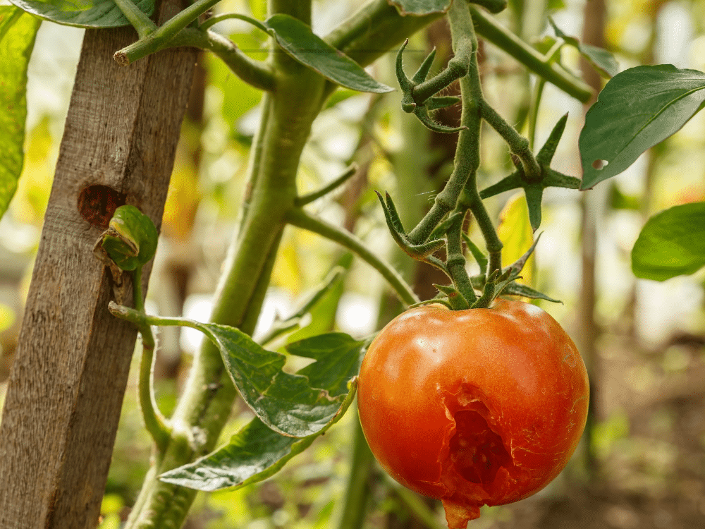 A sun damaged tomato plant