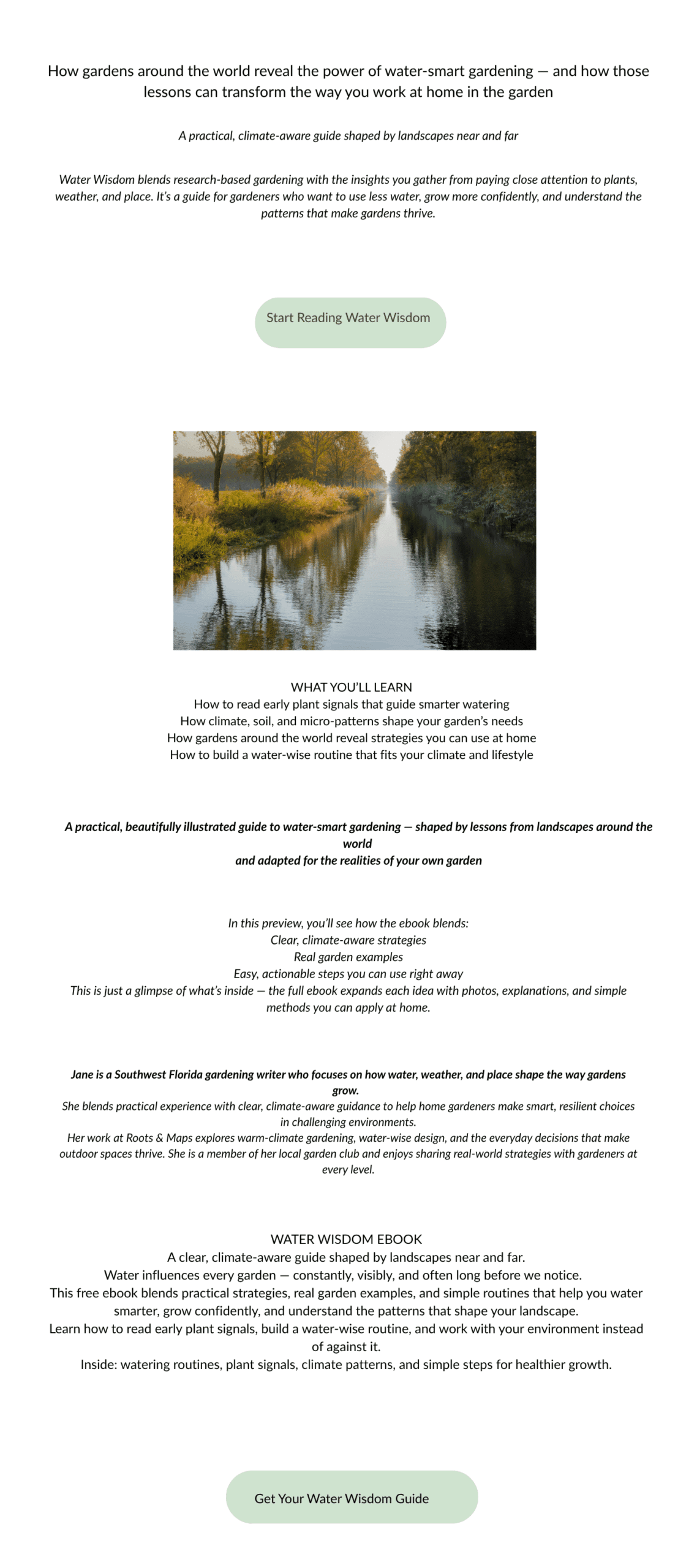 Water Wisdom EBook landing page